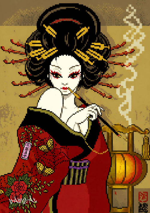 Woman with a Kiseru|artwork by artist bAbycAt